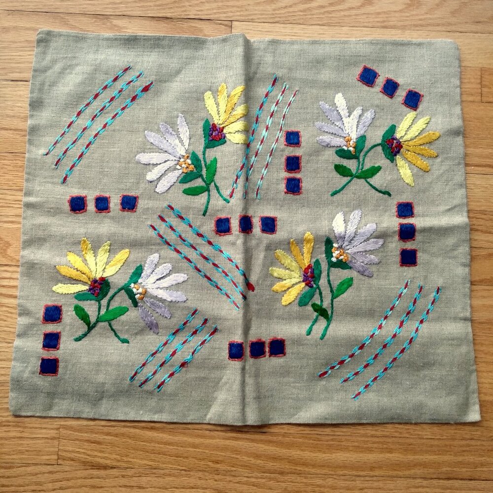 Vintage Embroidered Throw Pillow Cover Toss Cushion Case Handmade